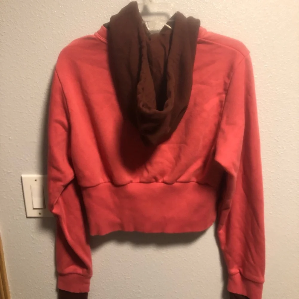Nike Coral Pink Cropped Hoodie with Brown Contrast Hood